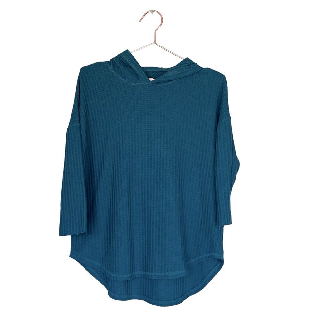 Chaser Teal Waffle Knit Long Sleeve Hoodie - Size Small